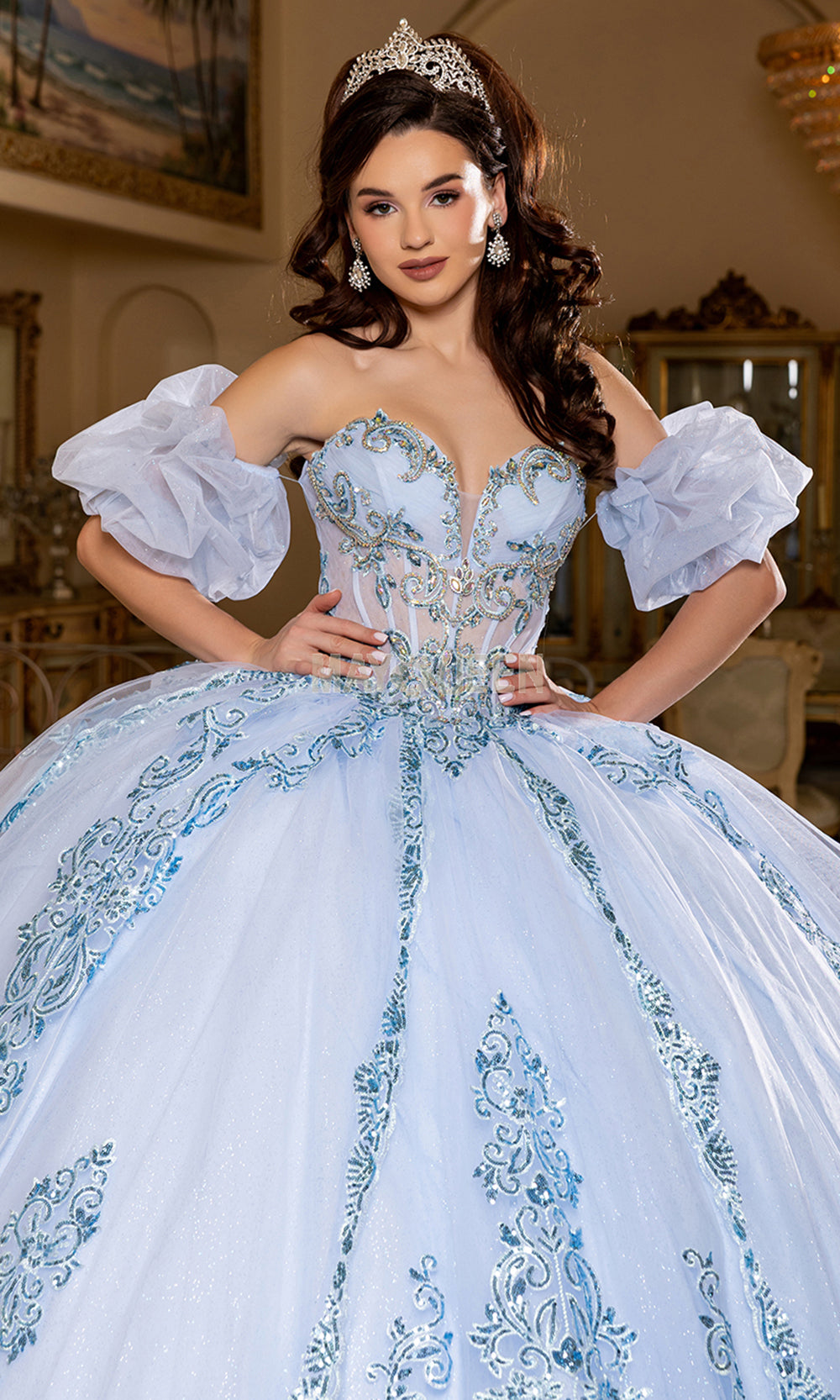 May Queen LK290 - Embellished Applique Sweetheart Voluminous Gown