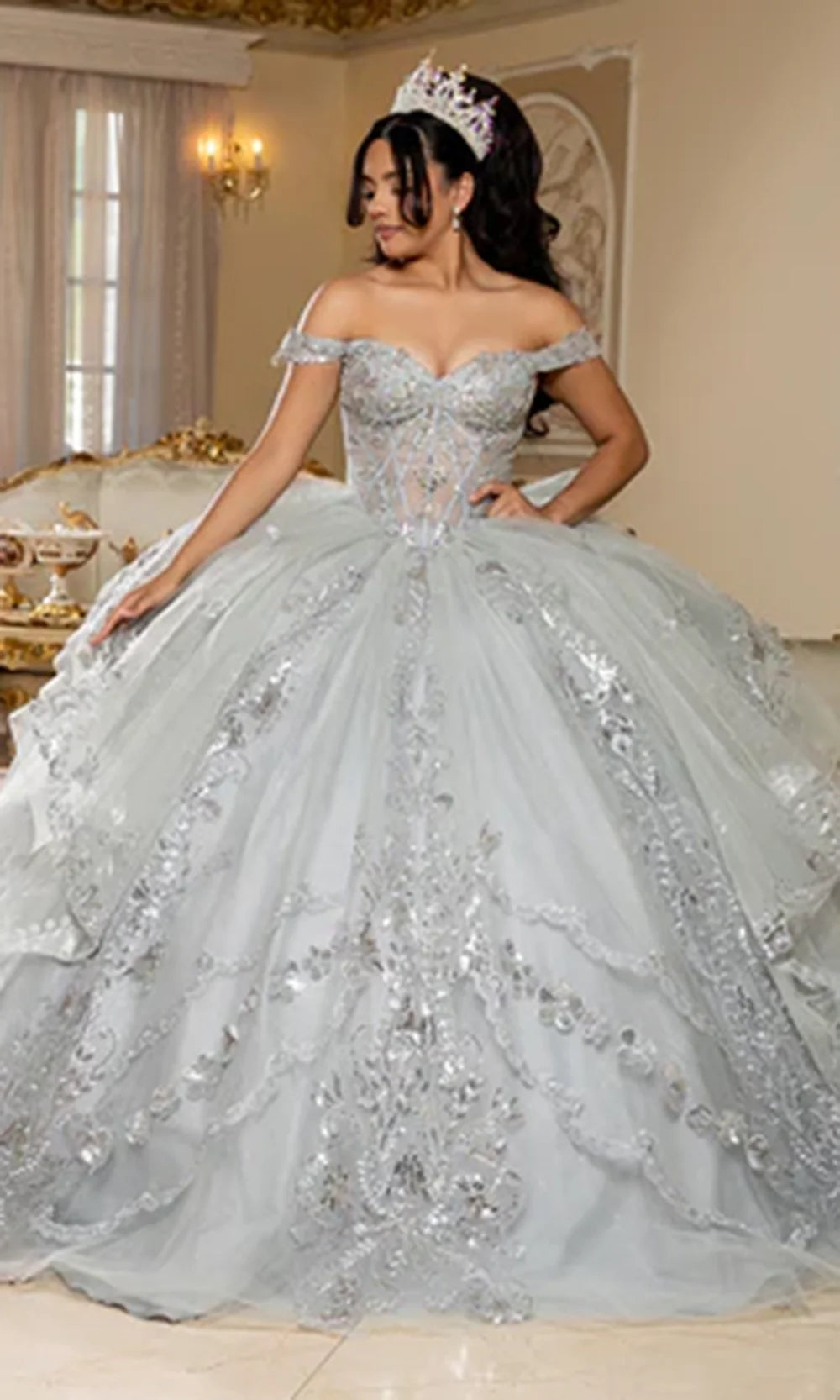 May Queen LK293 - Lace Applique Evening Dress