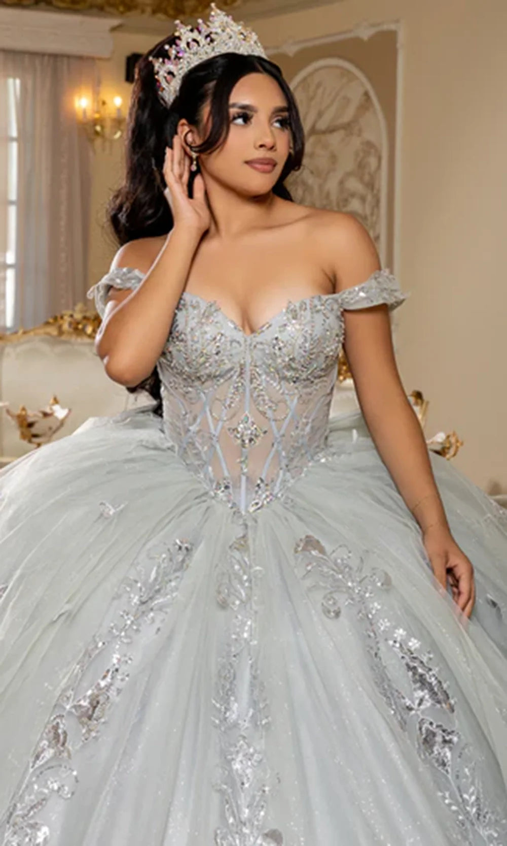 May Queen LK293 - Lace Applique Evening Dress