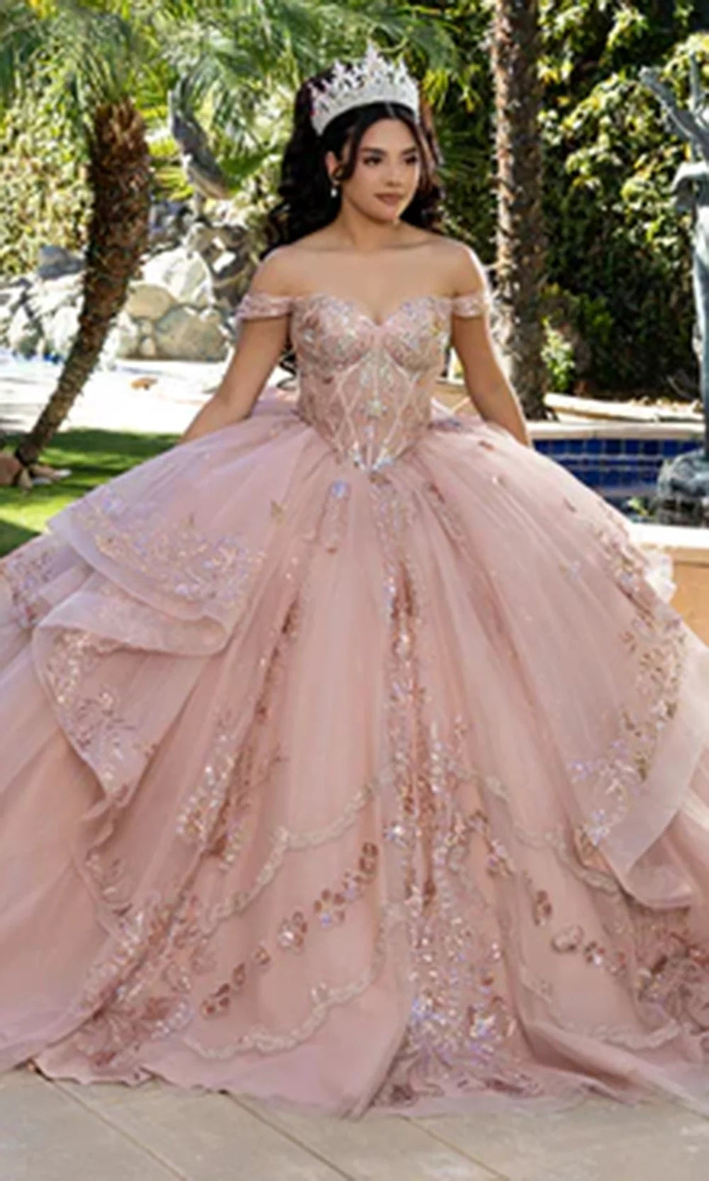 May Queen LK293 - Lace Applique Evening Dress