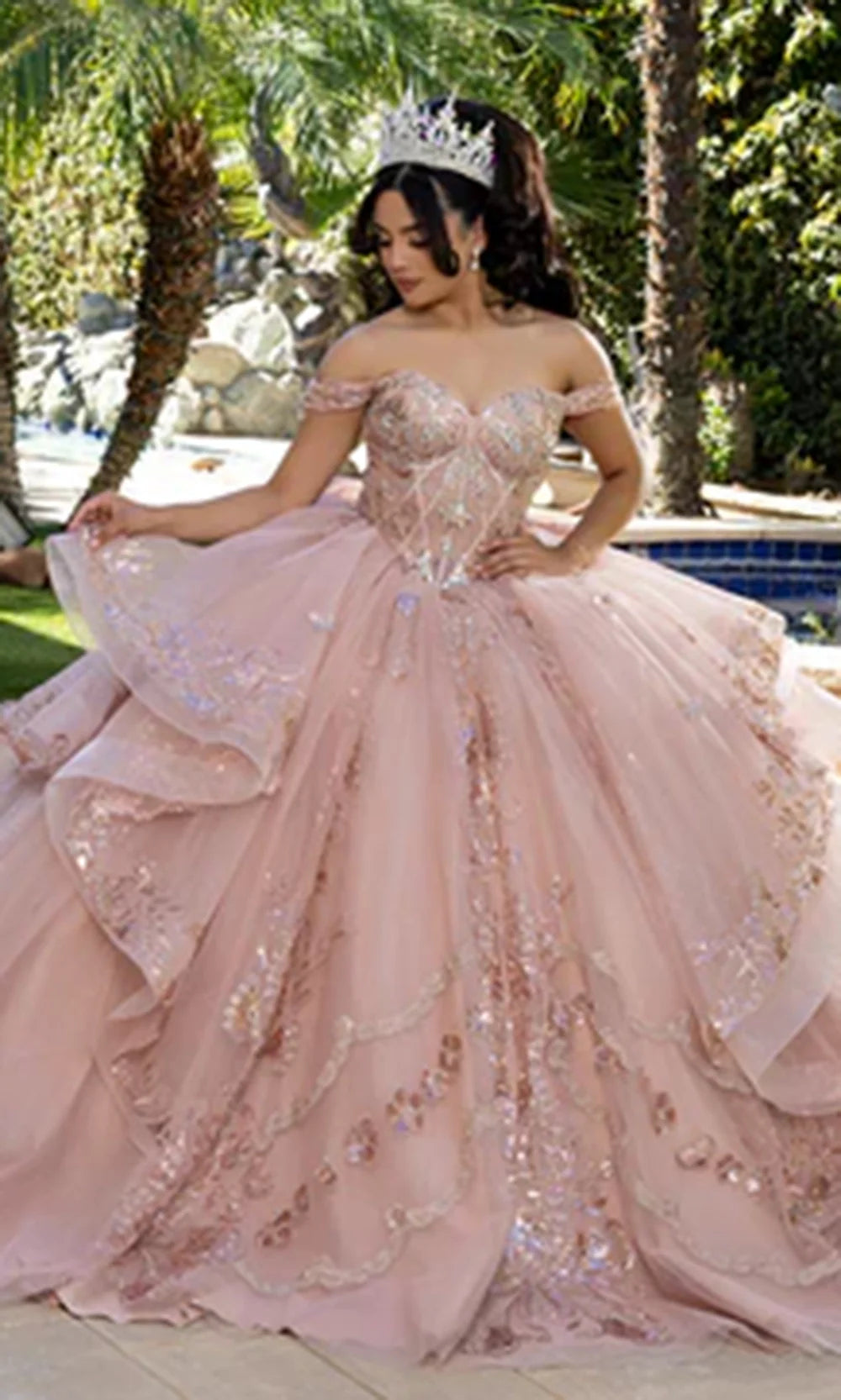 May Queen LK293 - Lace Applique Evening Dress