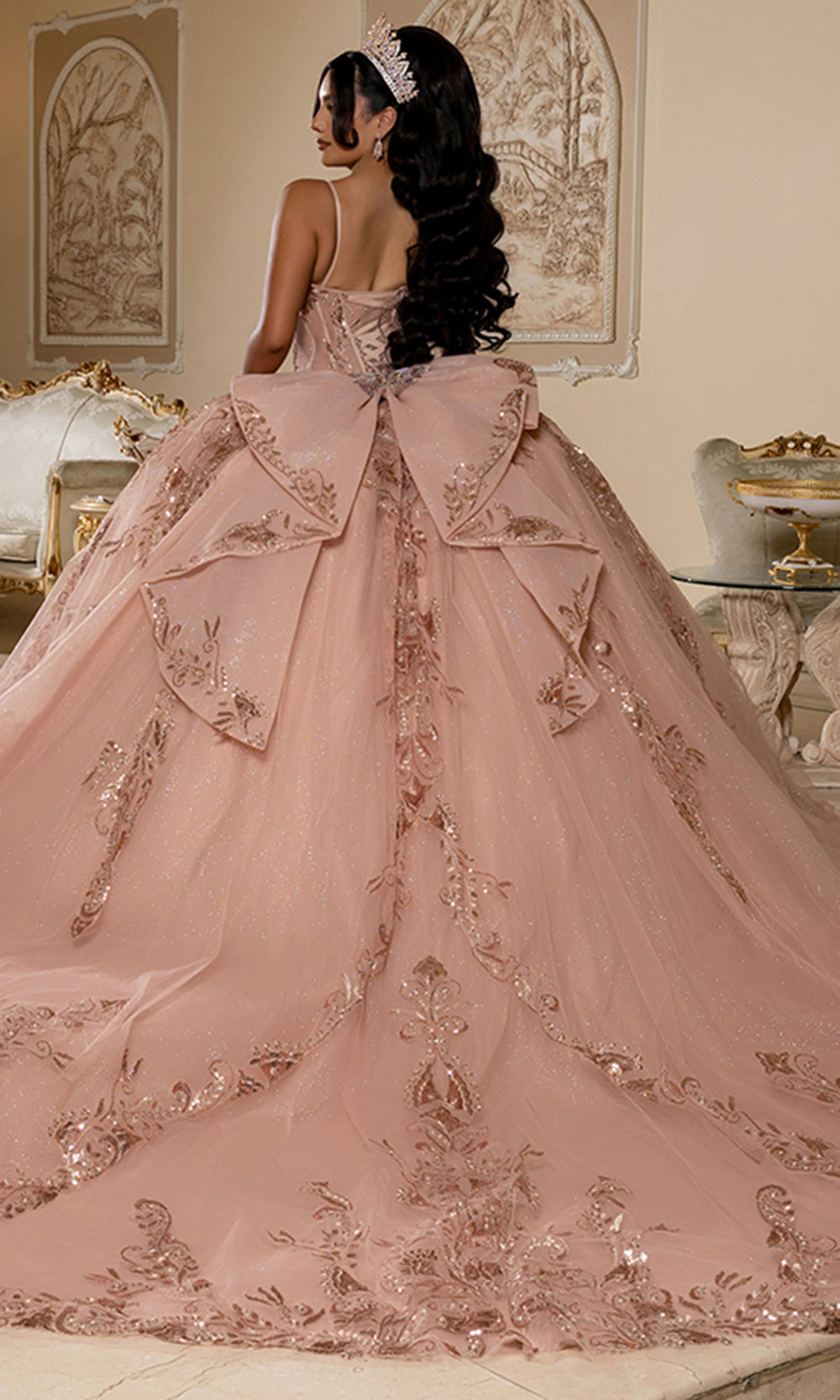 May Queen LK294 - Beaded Applique V-Neck Quince Gown