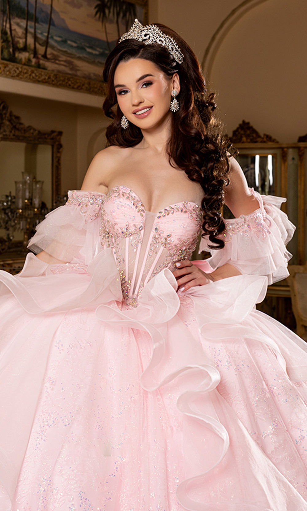 May Queen LK296 - Flutter Sleeve Ruffled Quinceanera Gown
