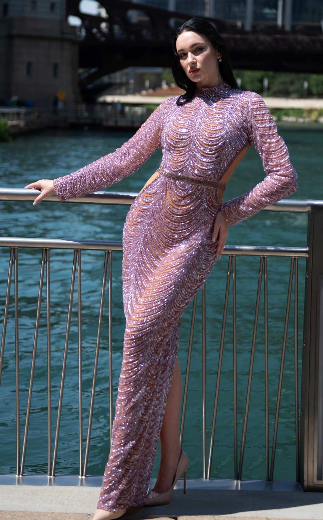 MNM Couture M1125 - Long Sleeve Sparkling Sheath Dress