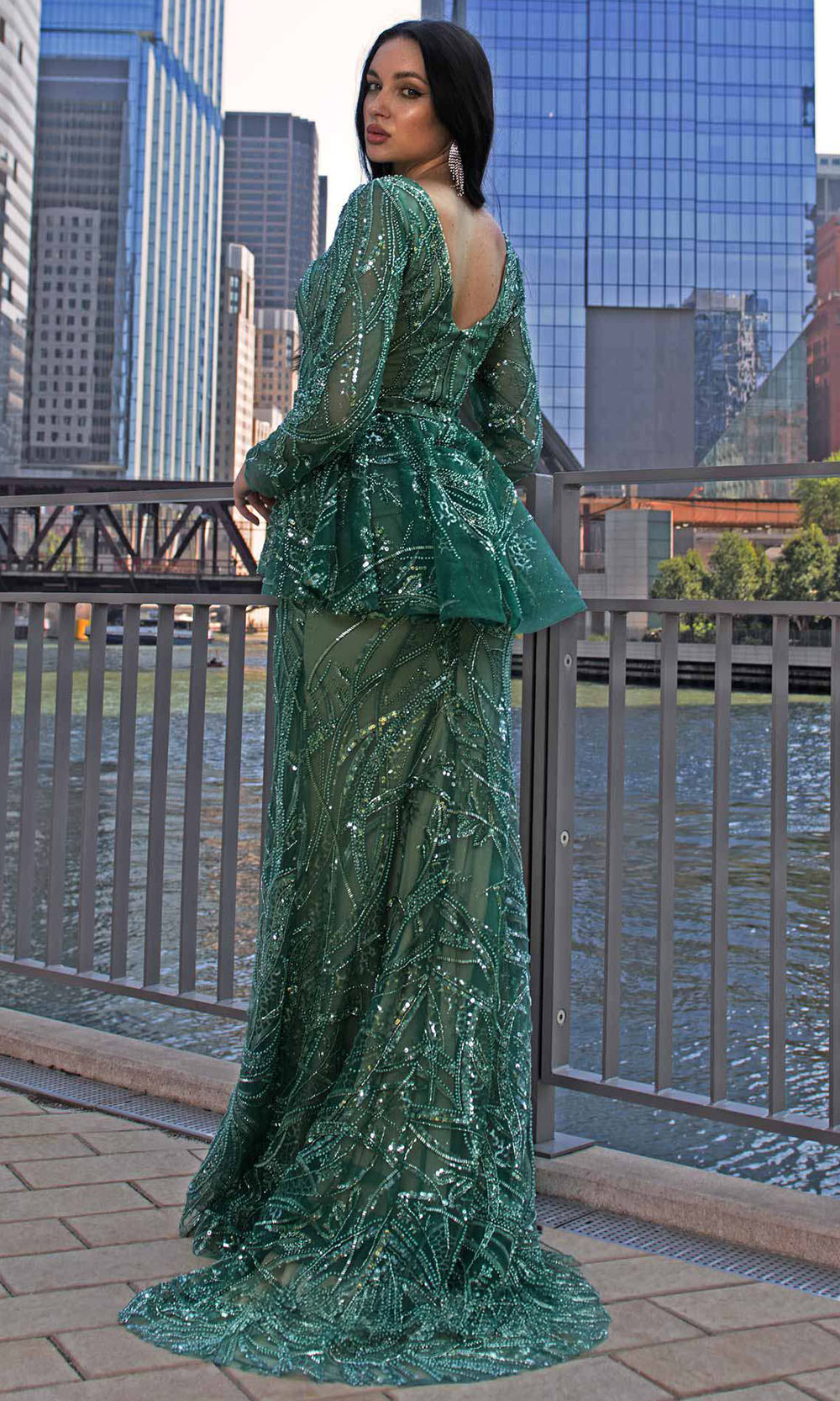 MNM COUTURE M1140 - Embellished Peplum Mermaid Gown Mother of the Bride Dresses Green