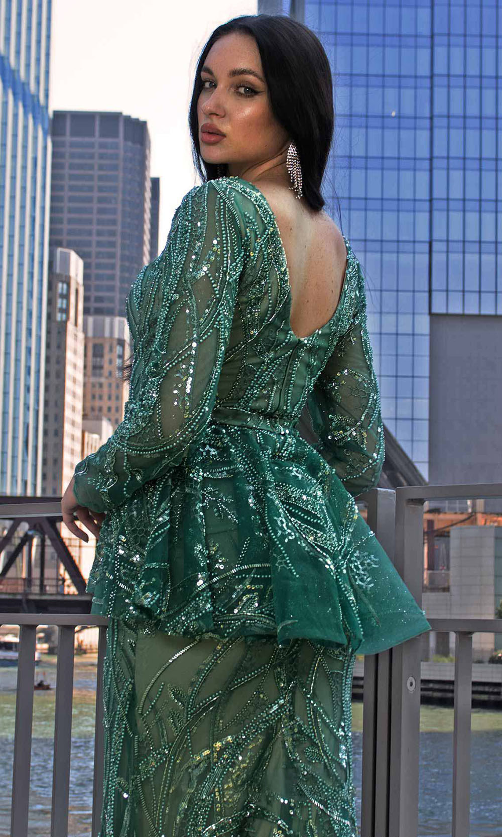 MNM COUTURE M1140 - Embellished Peplum Mermaid Gown Mother of the Bride Dresses Green