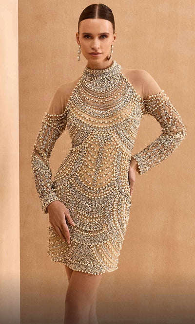 MNM Couture M1143S - Beaded Long Sleeve Cocktail Dress