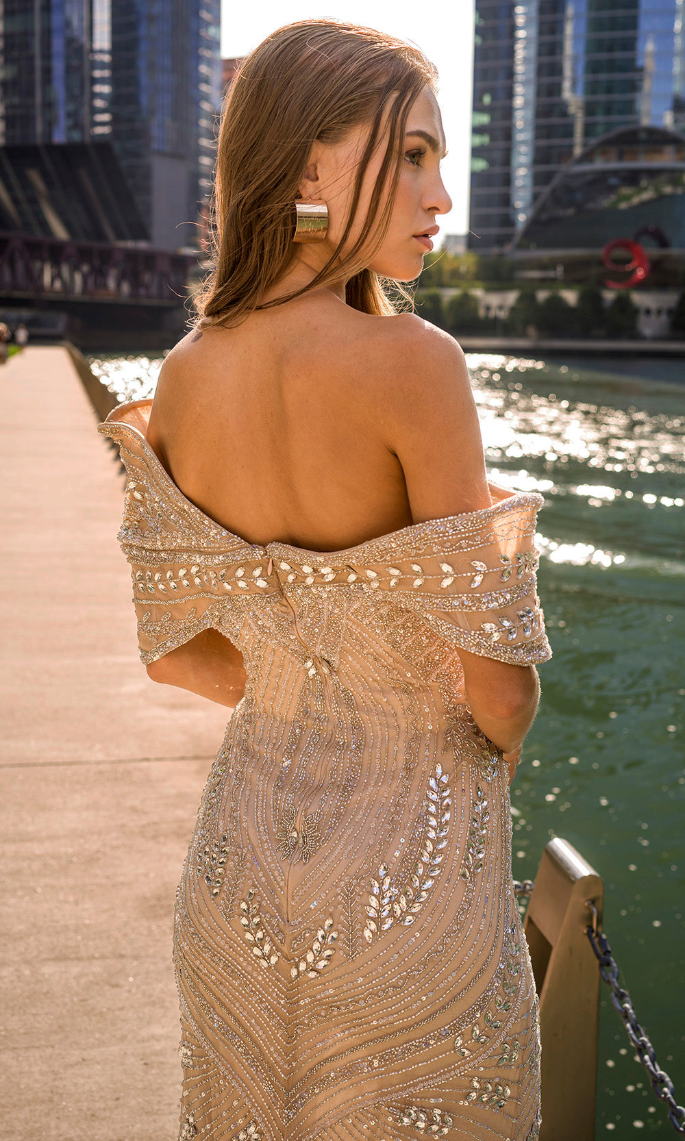 MNM COUTURE M1168 - Beaded Embroidered Sheath Evening Gown Mother of the Bride Dresses Beige