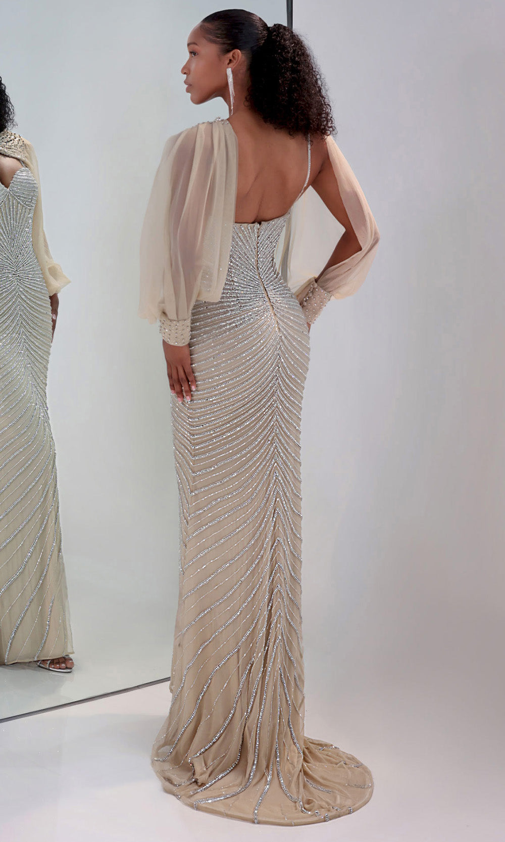 MNM COUTURE M1191 - Sweetheart Long Sleeve Beaded Dress Pageant Dresses in Silver 