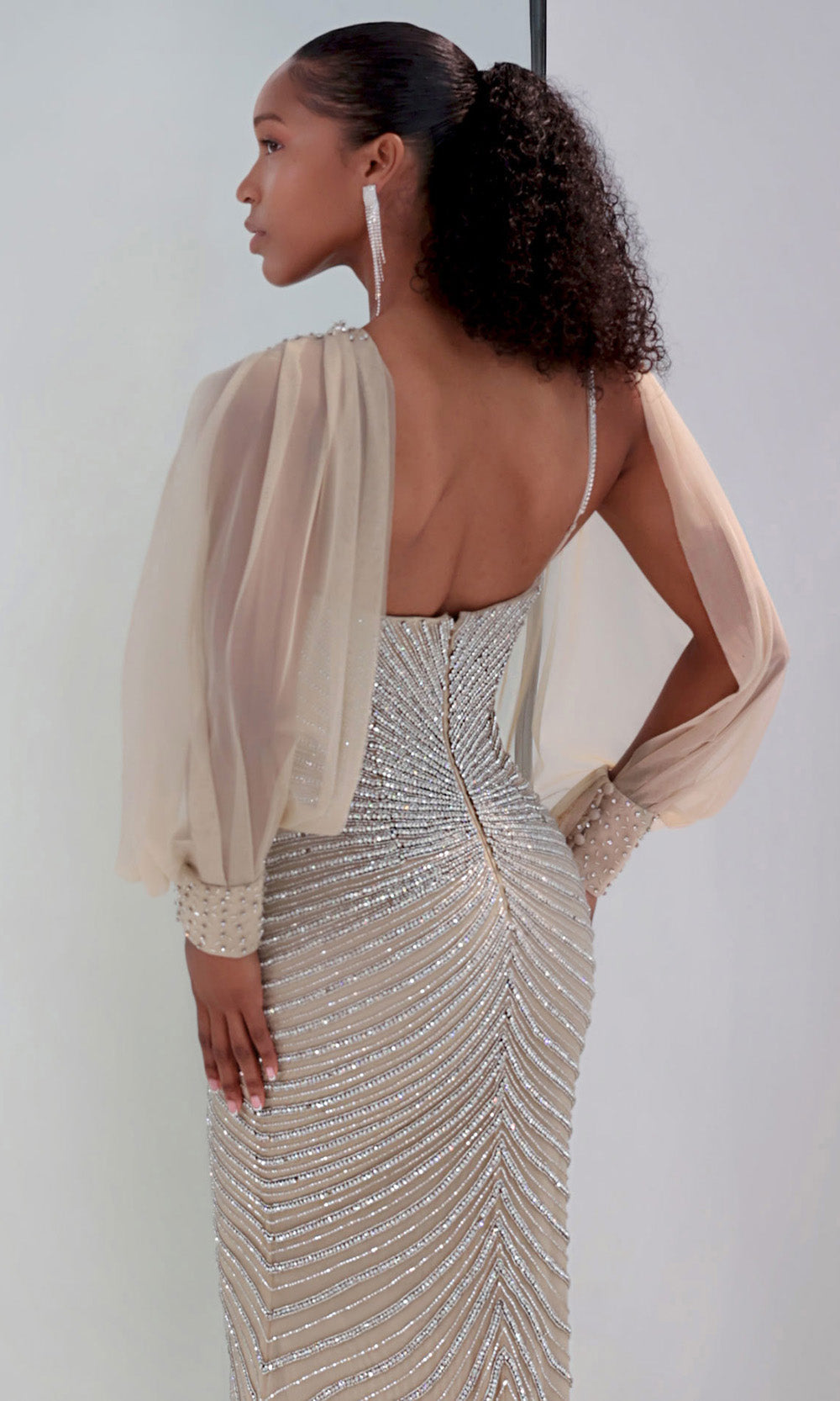 MNM COUTURE M1191 - Sweetheart Long Sleeve Beaded Dress Pageant Dresses in Silver 