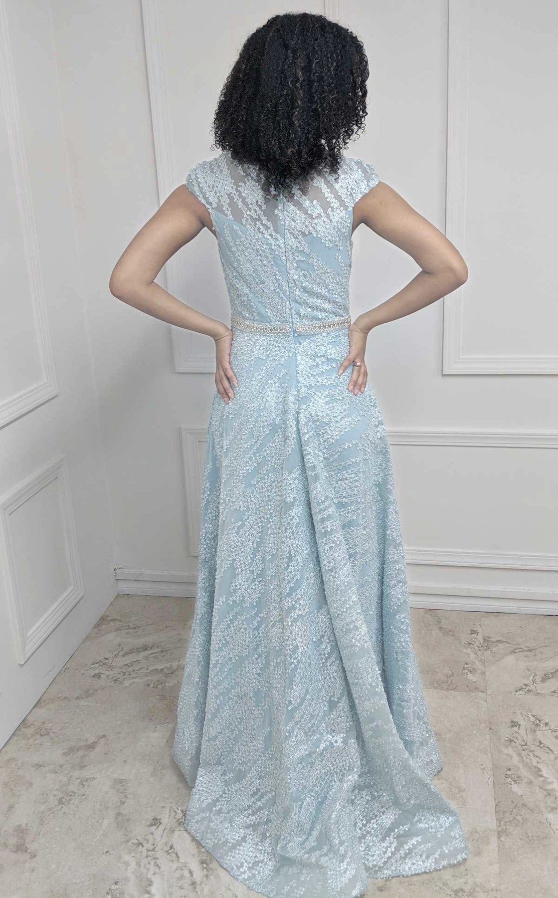 MNM Couture M1807 - Sparkly Queen Anne Neckline Evening Gown