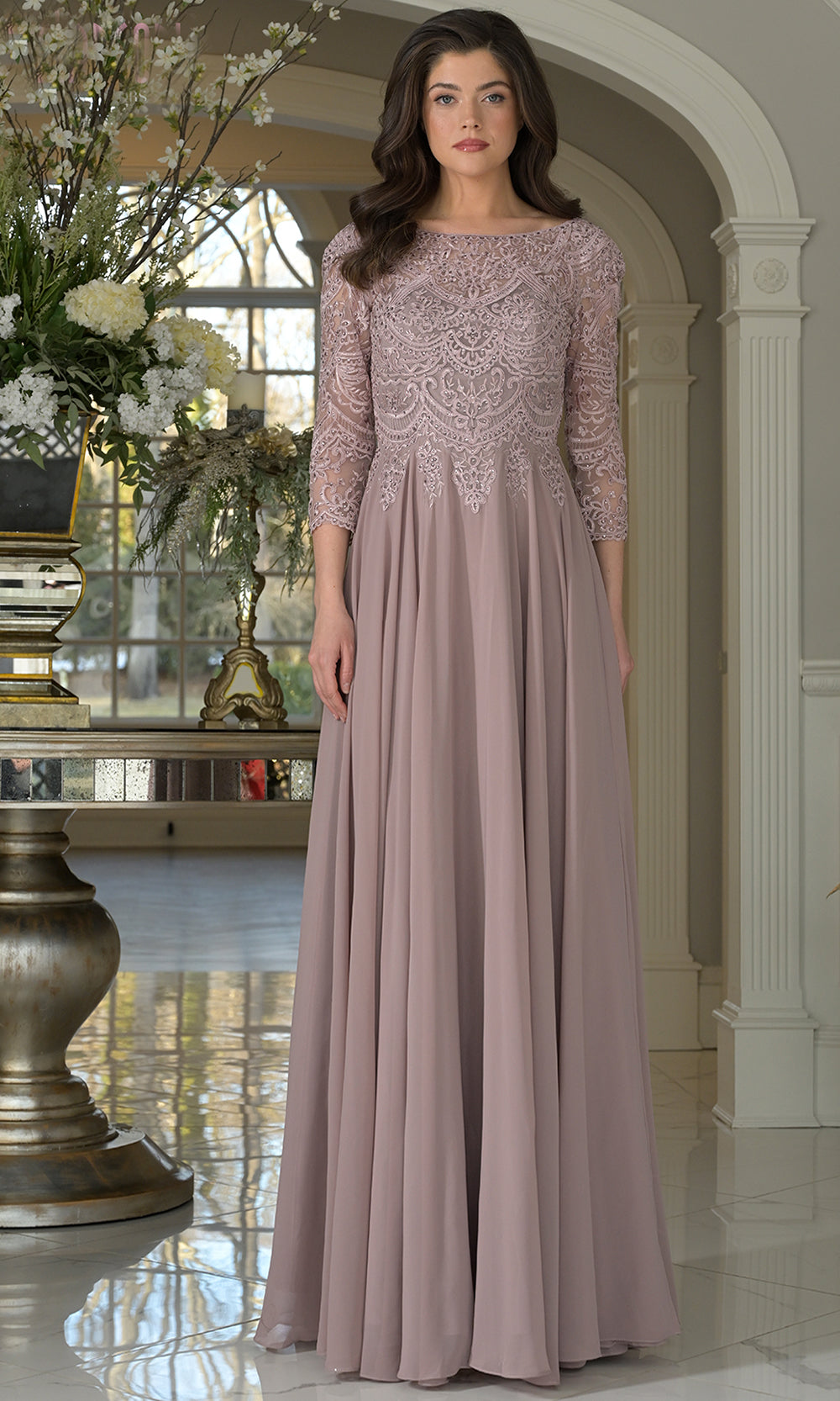 Marsoni by Colors M238SL-1 - Embroidered Top A-line Formal Gown Mother of the Bride Dresses