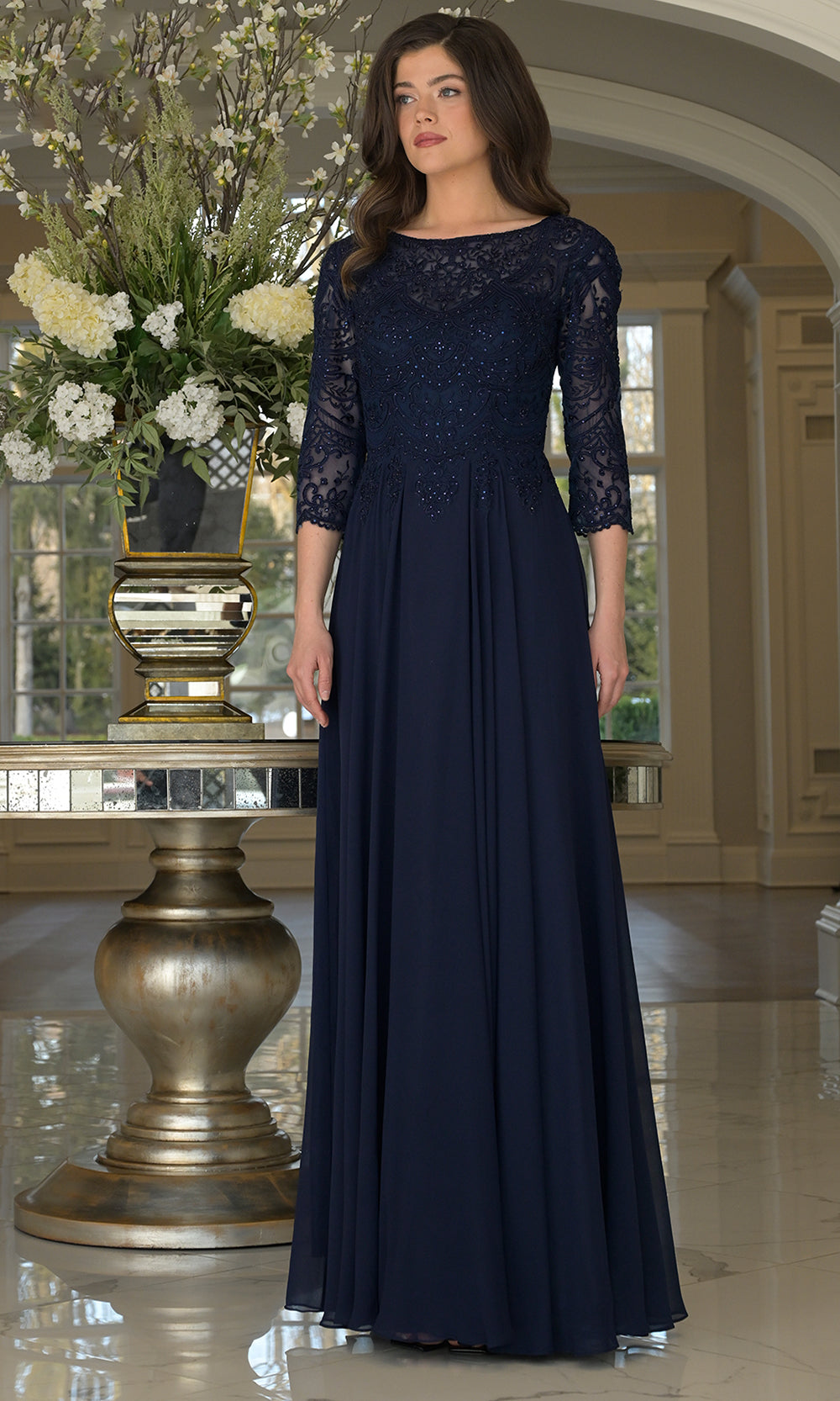 Marsoni by Colors M238SL-1 - Embroidered Top A-line Formal Gown Mother of the Bride Dresses