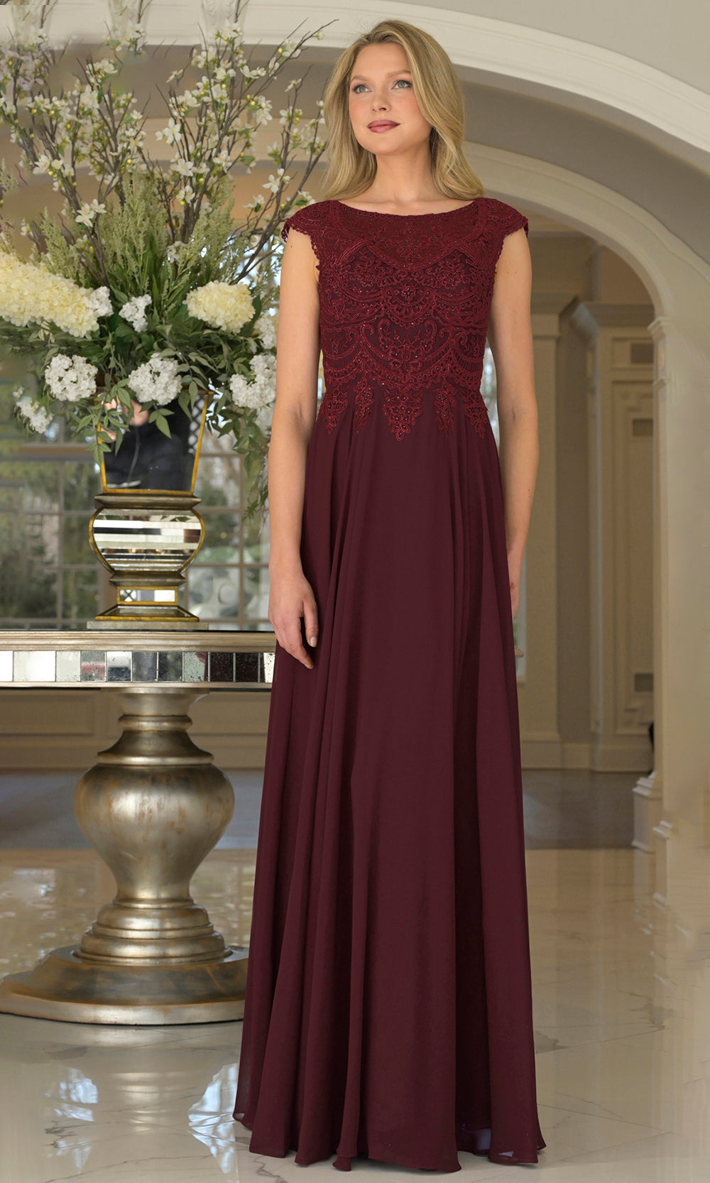 Marsoni by Colors M238-1 - Cap Sleeve A-line Gown with Embroidery Formal Gowns
