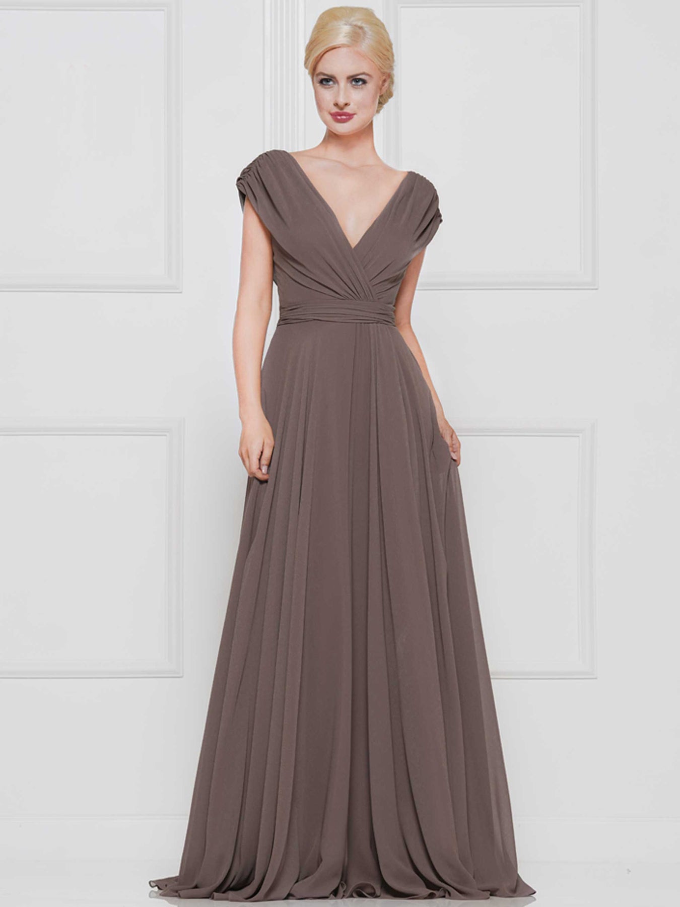 Marsoni by Colors M251-1 - V-Neck Bodice Flowy Chiffon Gown