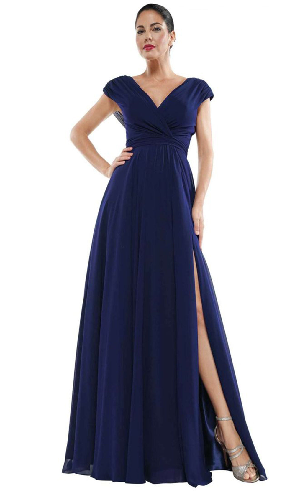 Marsoni by Colors M251-1 - V-Neck Bodice Flowy Chiffon Gown Formal Gowns