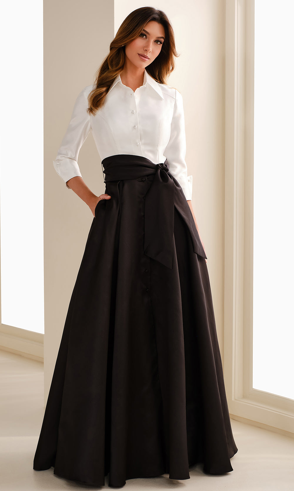 Montage by Mon Cheri M3114 - Button Front A-Line Gown with Sash Mother of the Bride Dresses