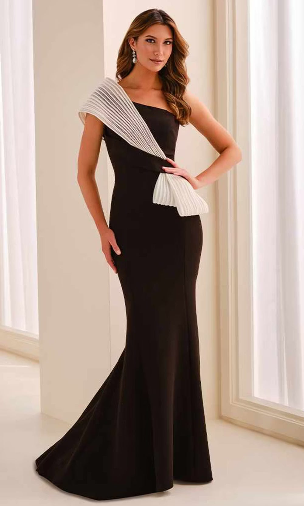 Montage by Mon Cheri M3211 - Asymmetrical Mermaid Crepe Evening Dress Mother Of The Bride Dresses in Black and White