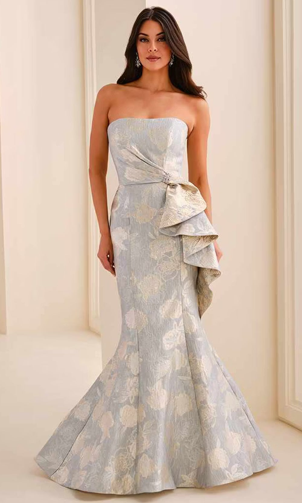 Montage by Mon Cheri M3214 - Floral Texture Mermaid Long Dress Evening Dresses in Blue  