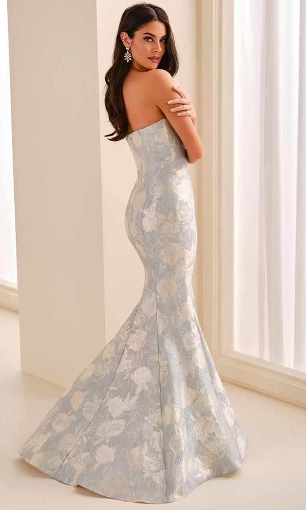 Montage by Mon Cheri M3214 - Floral Texture Mermaid Long Dress Evening Dresses in Blue  