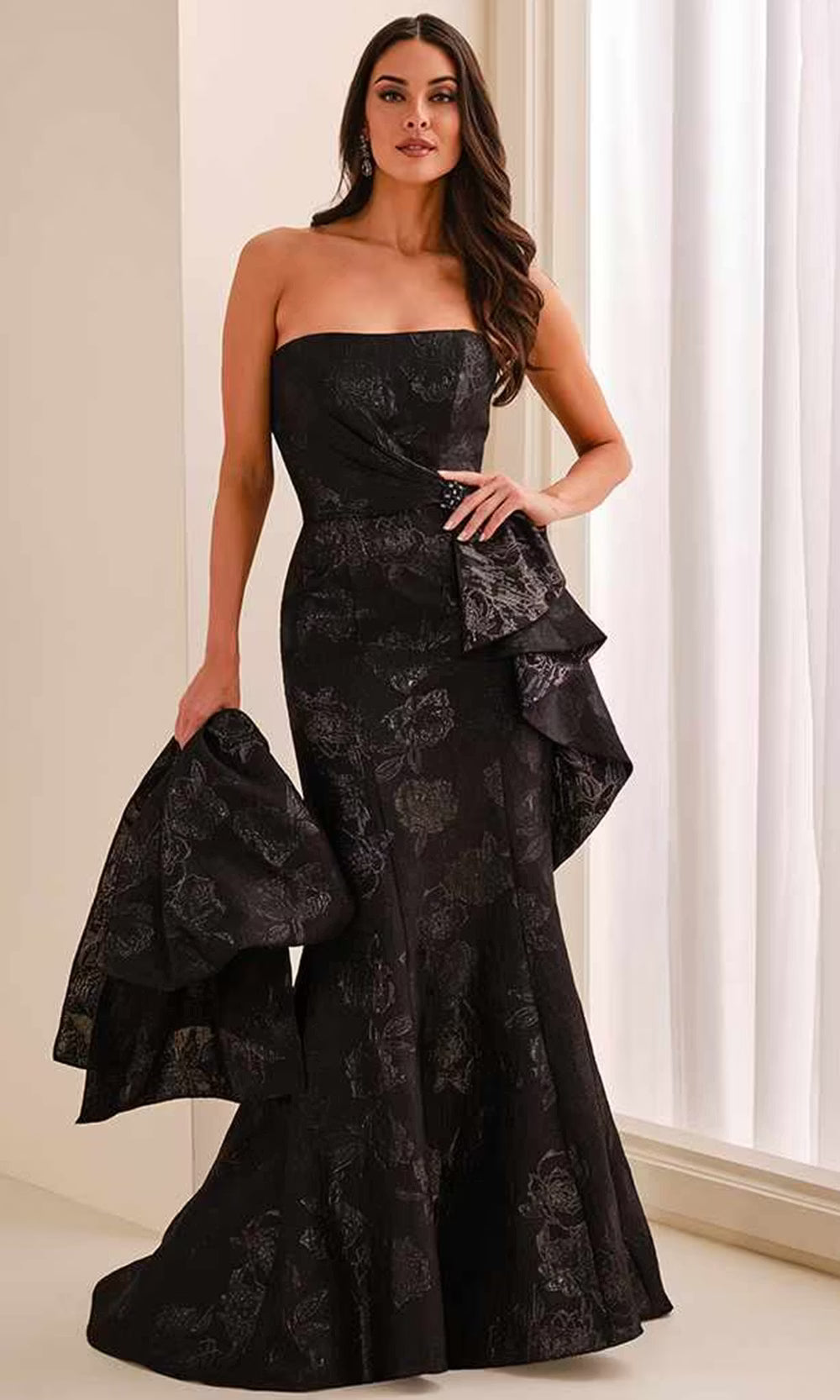 Montage by Mon Cheri M3214 - Floral Texture Mermaid Long Dress Evening Dresses in Black  