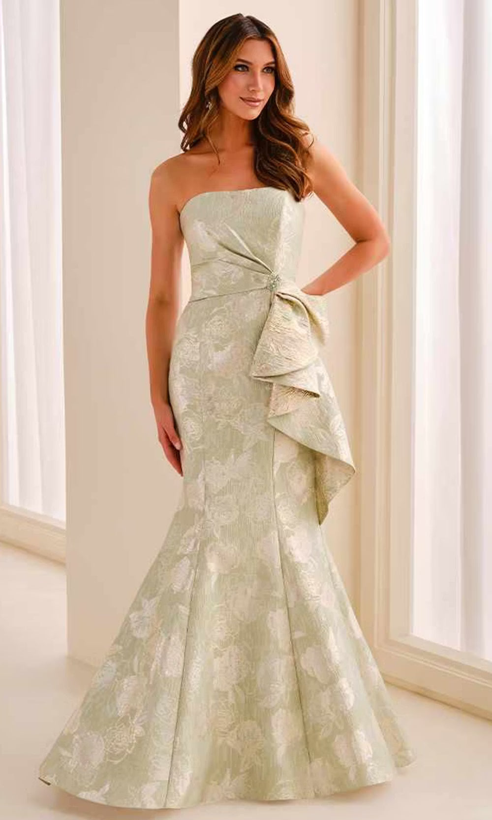 Montage by Mon Cheri M3214 - Floral Texture Mermaid Long Dress Evening Dresses in Green  