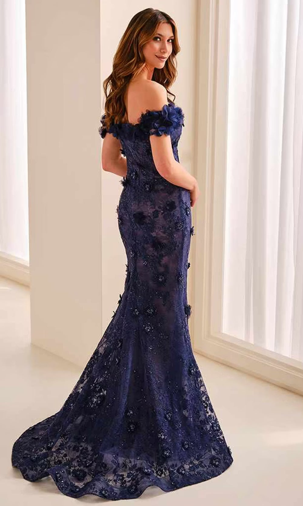 Montage by Mon Cheri M3215 - Floral Straight Across Mermaid Dress Evening Dresses in Blue and Neutral