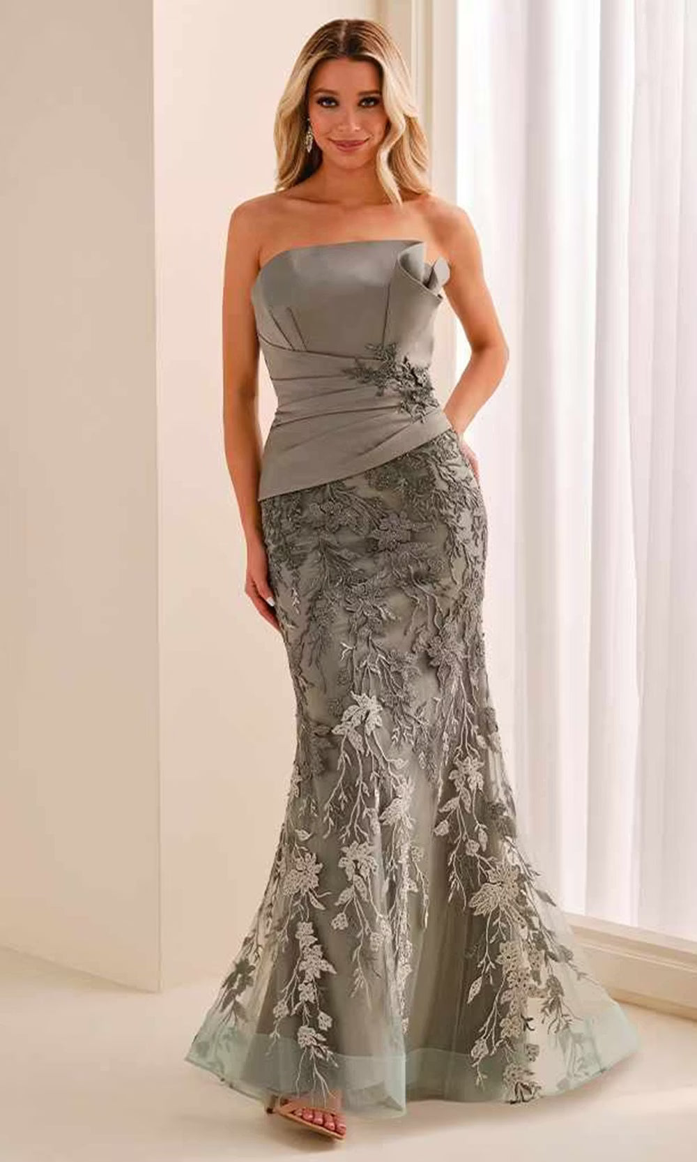 Montage by Mon Cheri M3217 - Wrapped Bodice Embroidered Mermaid Dress Prom Dresses in Green  