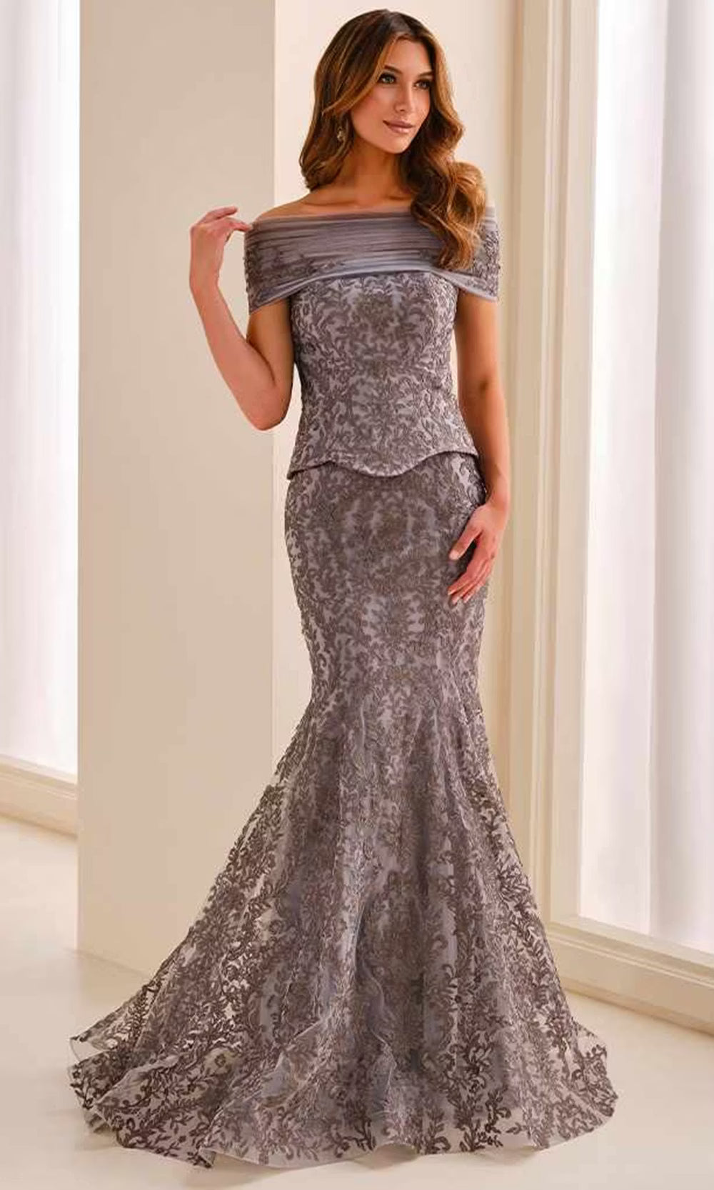 Montage by Mon Cheri M3218 - Strapless Allover Lace Evening Dress Evening Dresses in Gray  