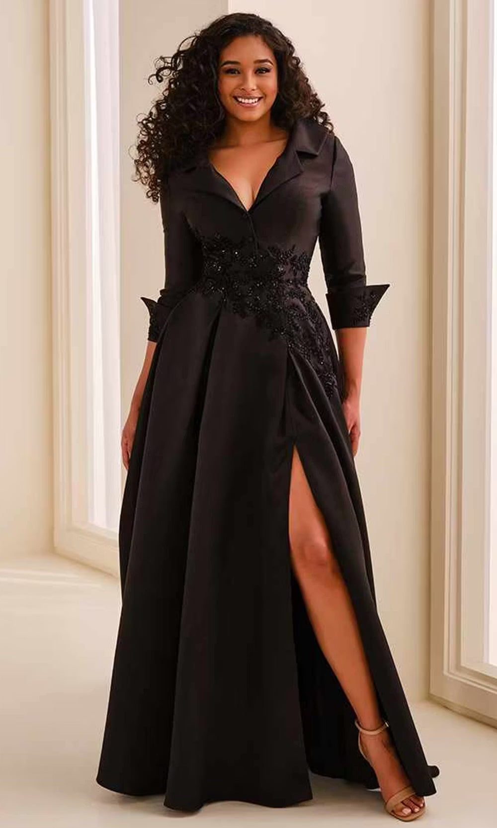 Montage by Mon Cheri M3220 - Three-Quarter Sleeve Pleated Mikado Dress Mother Of The Bride Dresses in Black  