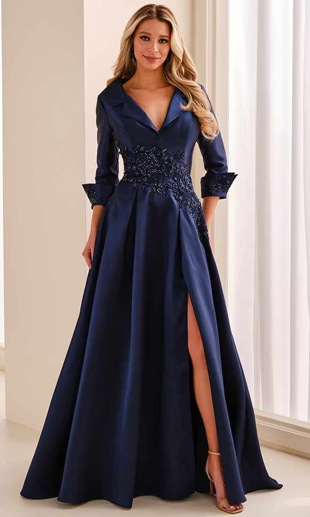 Montage by Mon Cheri M3220 - Three-Quarter Sleeve Pleated Mikado Dress Mother Of The Bride Dresses in Blue  