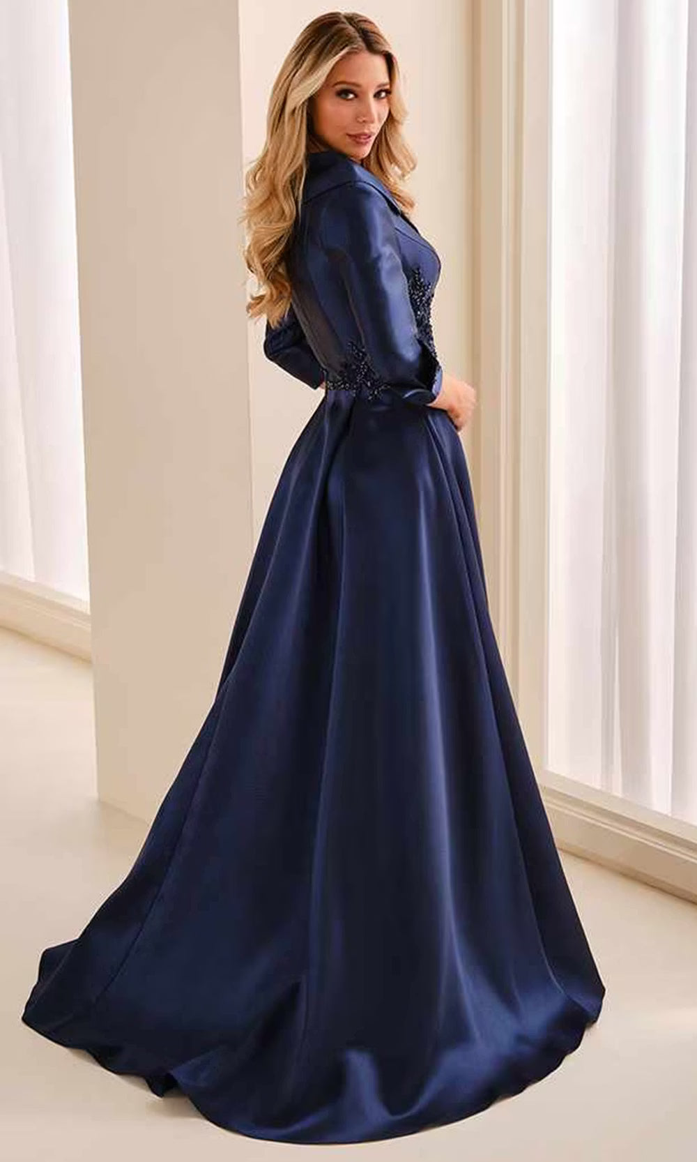 Montage by Mon Cheri M3220 - Three-Quarter Sleeve Pleated Mikado Dress Mother Of The Bride Dresses in Blue  