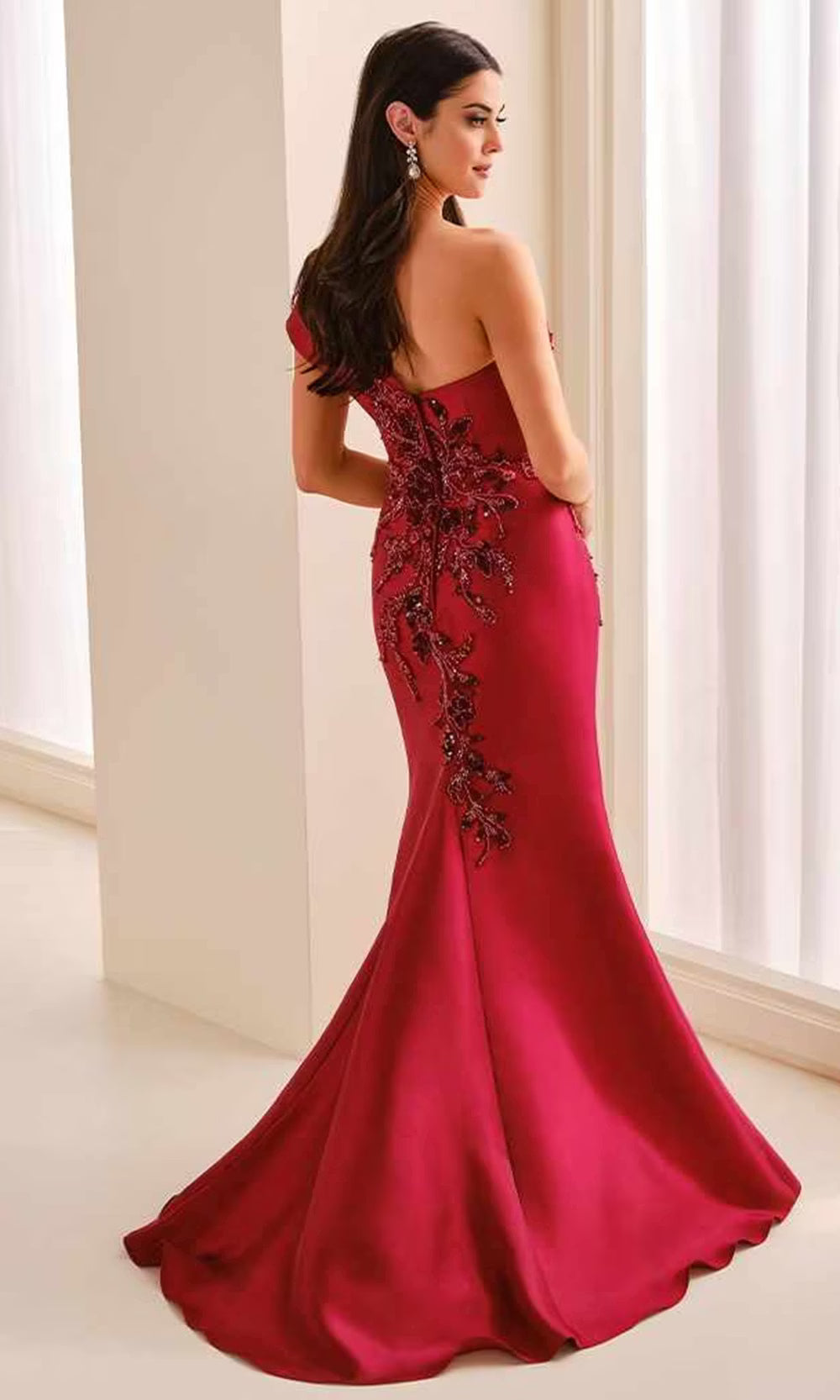 Montage by Mon Cheri M3222 - One Shoulder Sparkling Applique Dress Mother Of The Bride Dresses in Red  