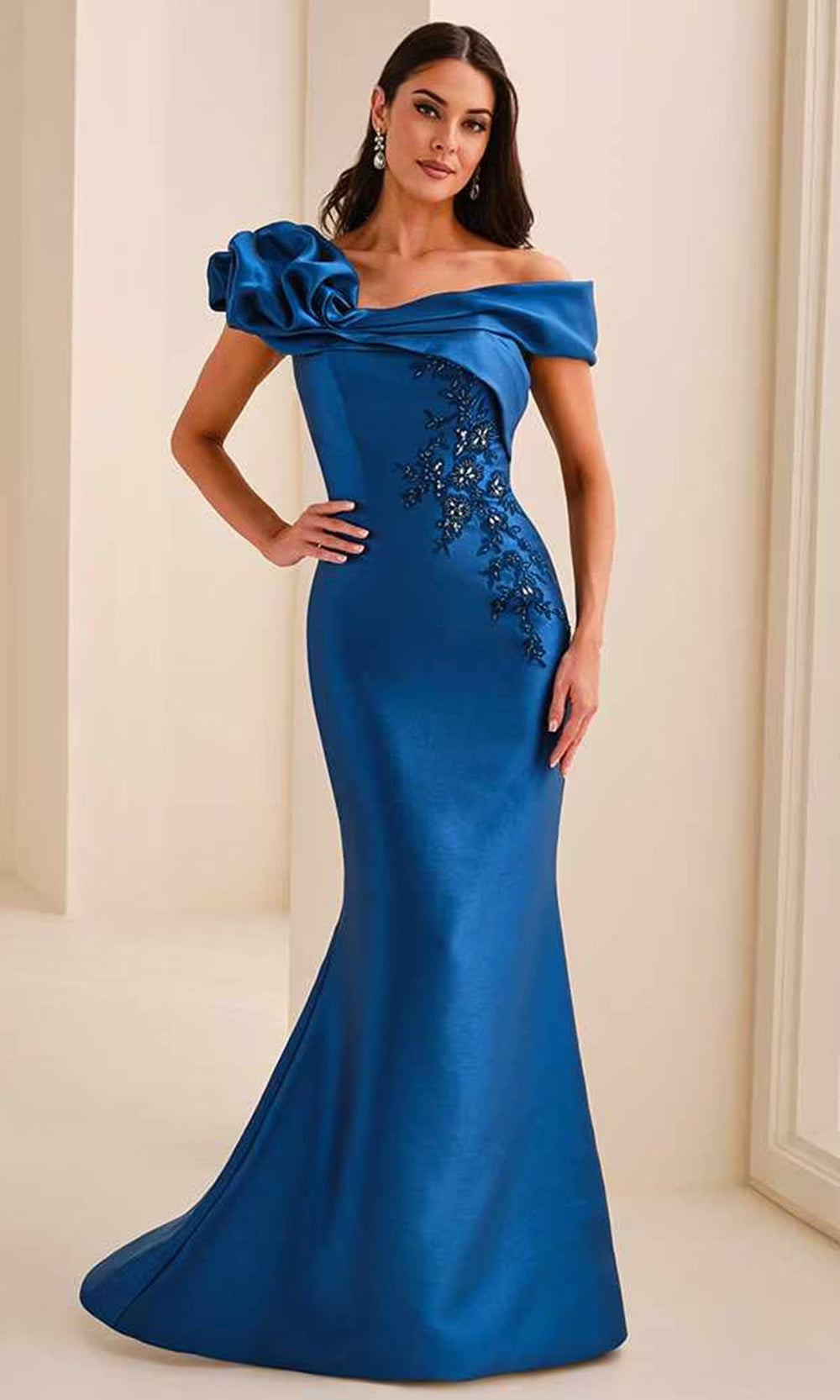 Montage by Mon Cheri M3224 - Asymmetric Mikado Lace Applique Dress Mother of the Bride Dresses in Blue  