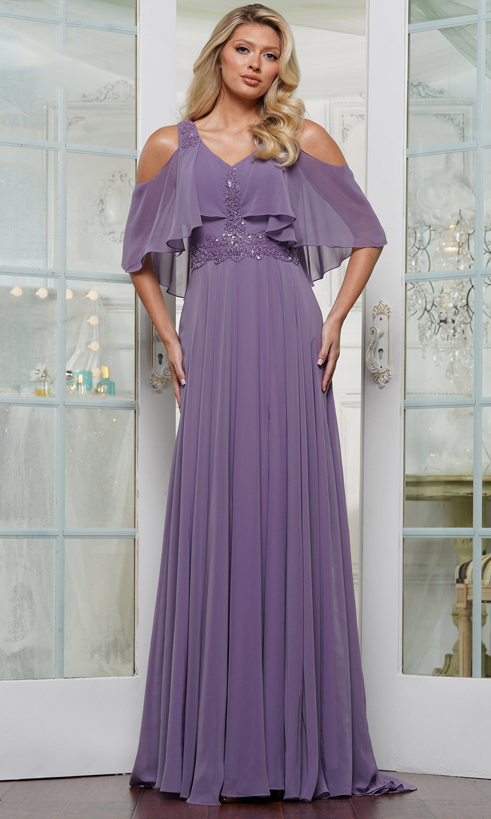 Marsoni by Colors M327 - Cold Shoulder Chiffon Gown Special Occasion Dress