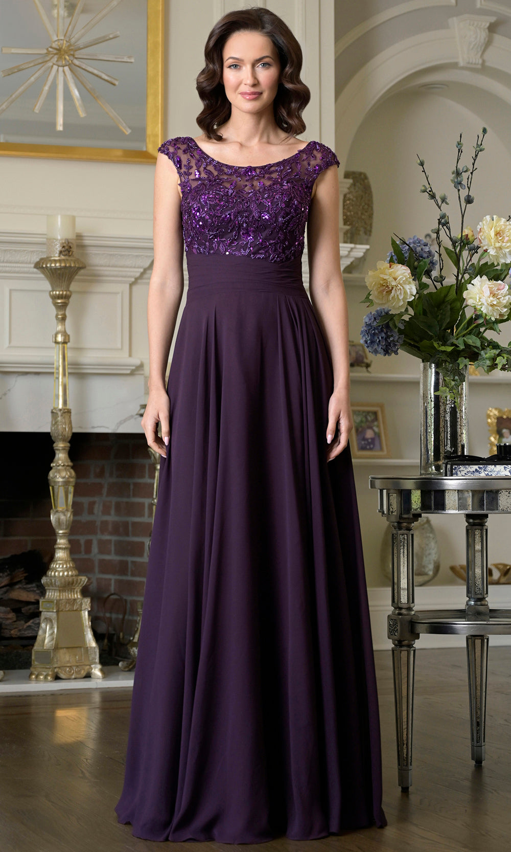 Marsoni by Colors M335 - Chiffon Evening Gown with Beaded Bodice Formal Gowns