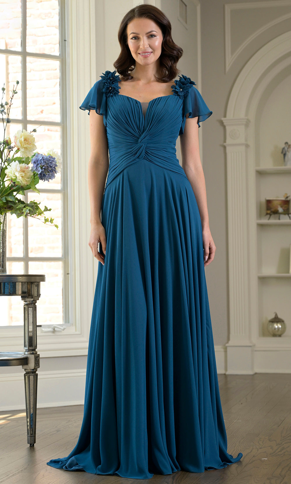 Marsoni by Colors M338 - Floral Shoulder Applique A-line Gown Mother of the Bride Dresses