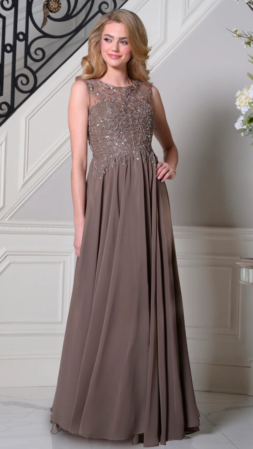 Marsoni by Colors M340 - Illusion Jewel Chiffon Evening Gown
