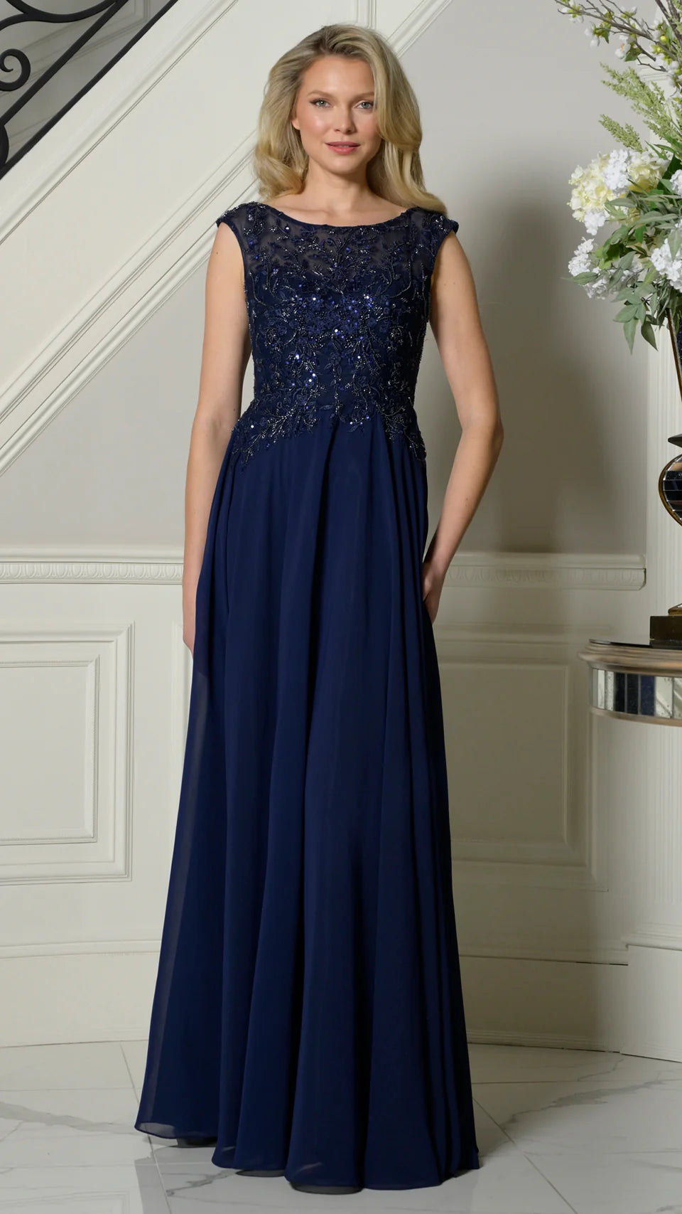 Marsoni by Colors M340 - Illusion Jewel Chiffon Evening Gown