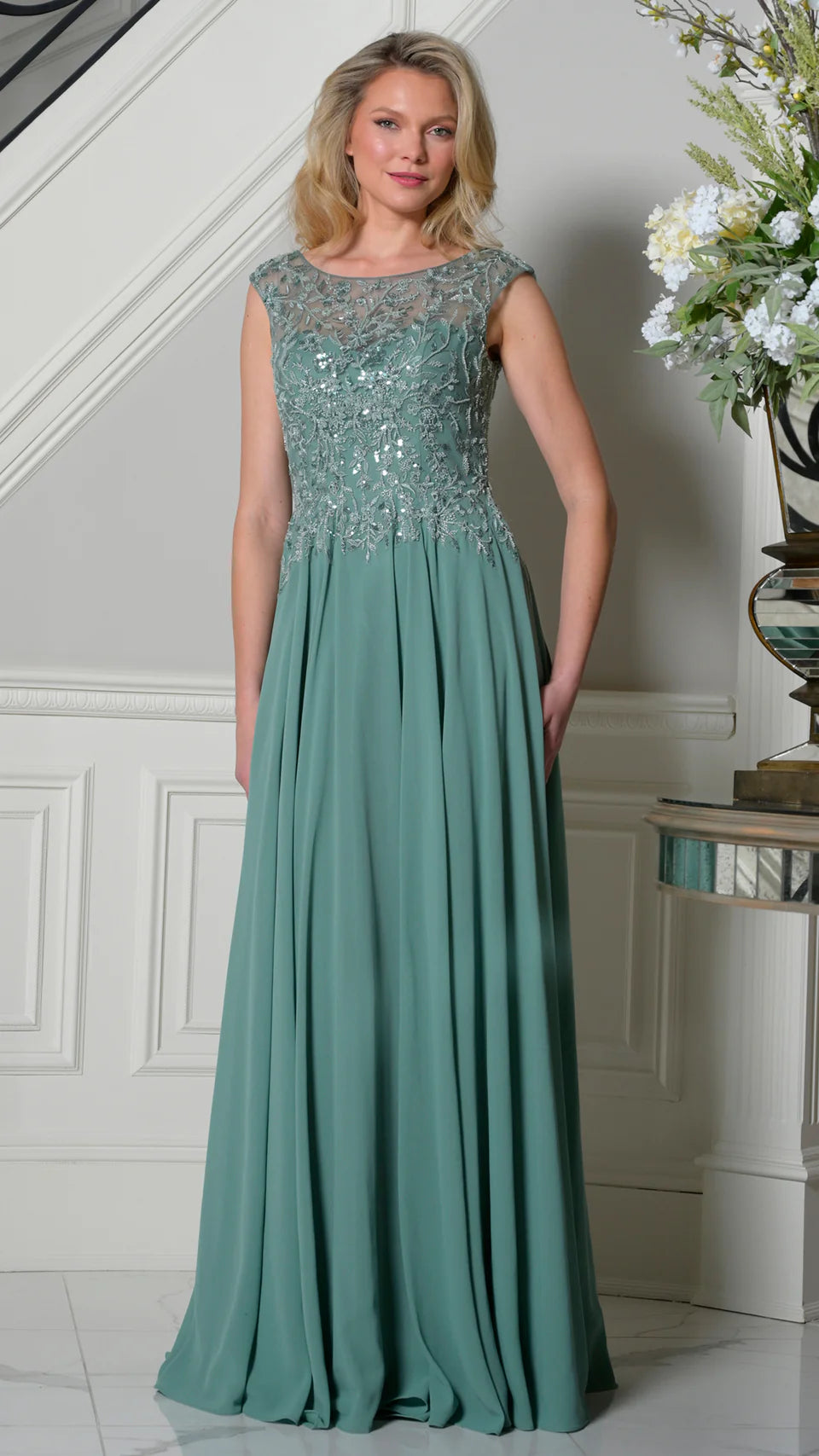 Marsoni by Colors M340 - Illusion Jewel Chiffon Evening Gown