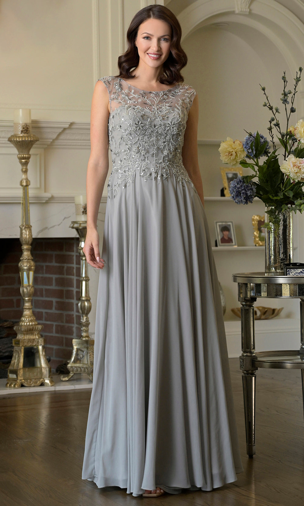 Marsoni by Colors M340 - Illusion Jewel Chiffon Evening Gown Mother of the Bride Dresses