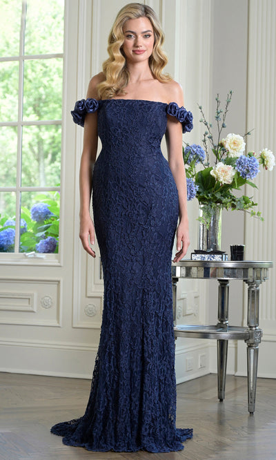 Marsoni by Colors M341 - Straight Neckline Evening Gown with Rose Accents Prom Dresses