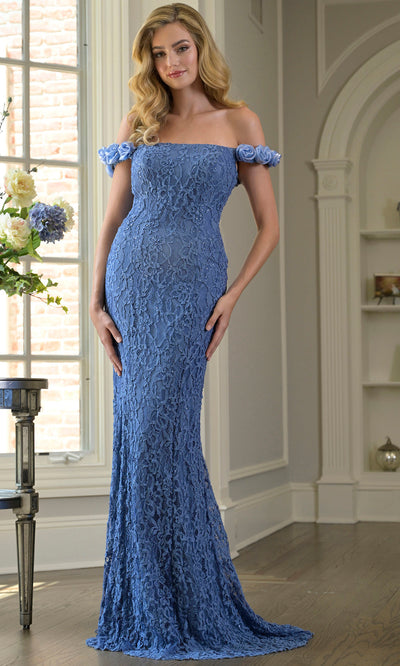 Marsoni by Colors M341 - Straight Neckline Evening Gown with Rose Accents Prom Dresses