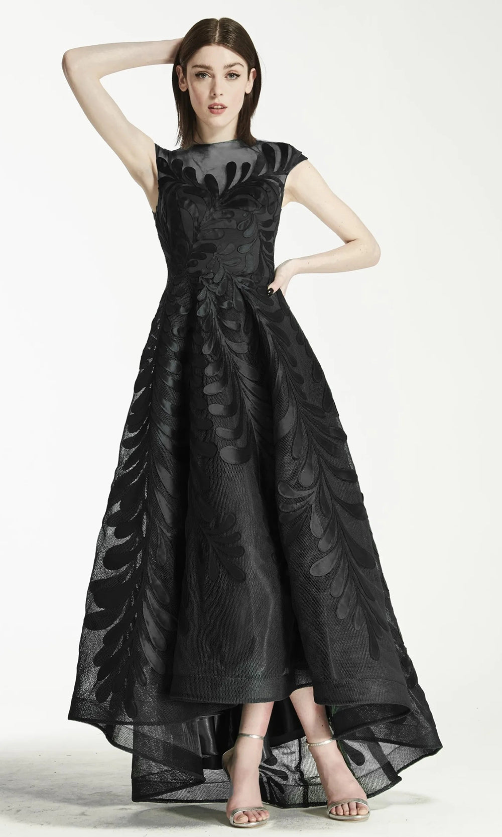 Park 108 M343 - Floral Embroidered High-Low A-Line Dress