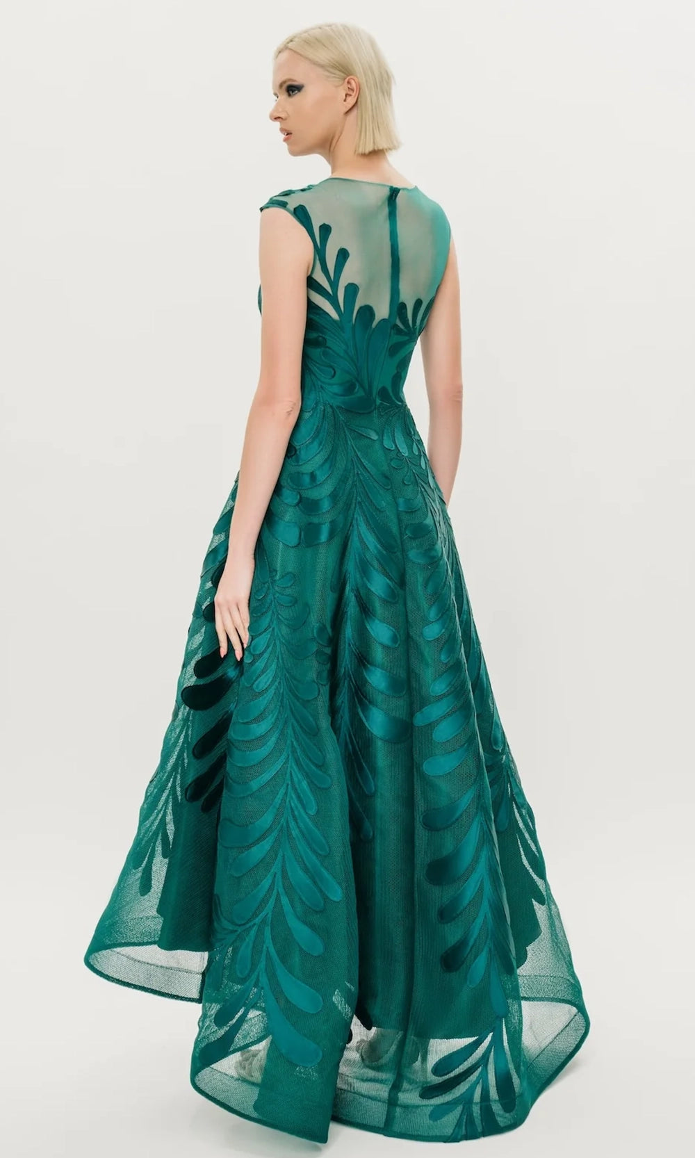 Park 108 M343 - Floral Embroidered High-Low A-Line Dress