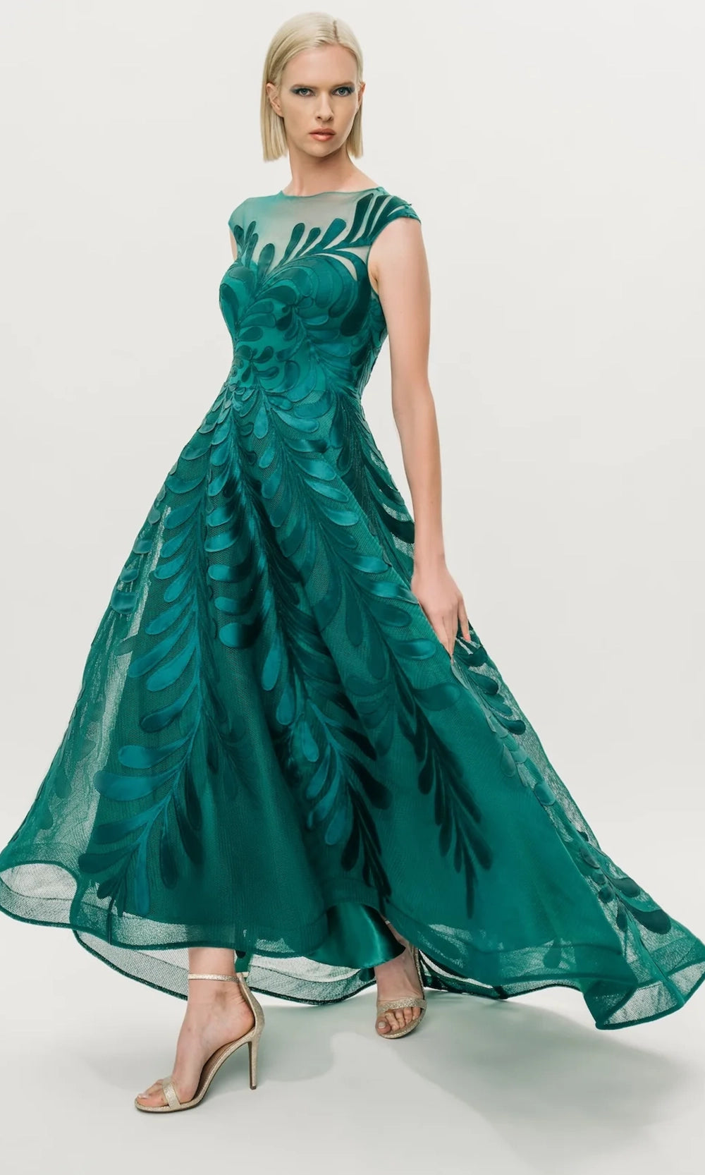 Park 108 M343 - Floral Embroidered High-Low A-Line Dress