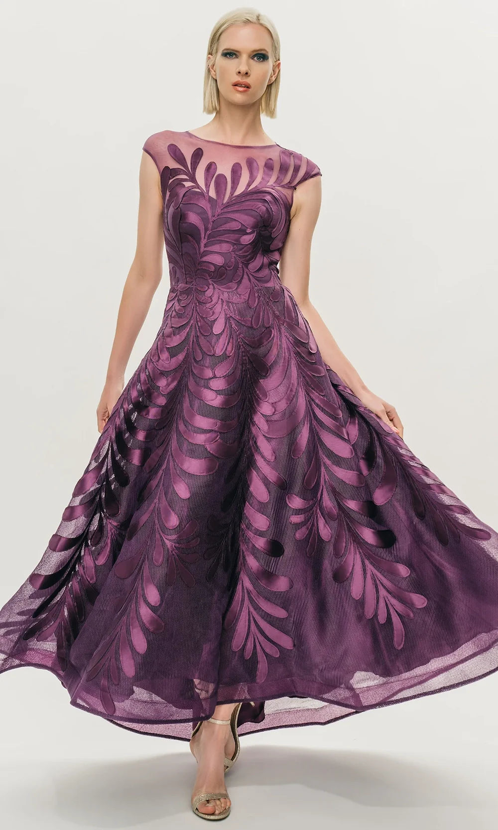 Park 108 M343 - Floral Embroidered High-Low A-Line Dress