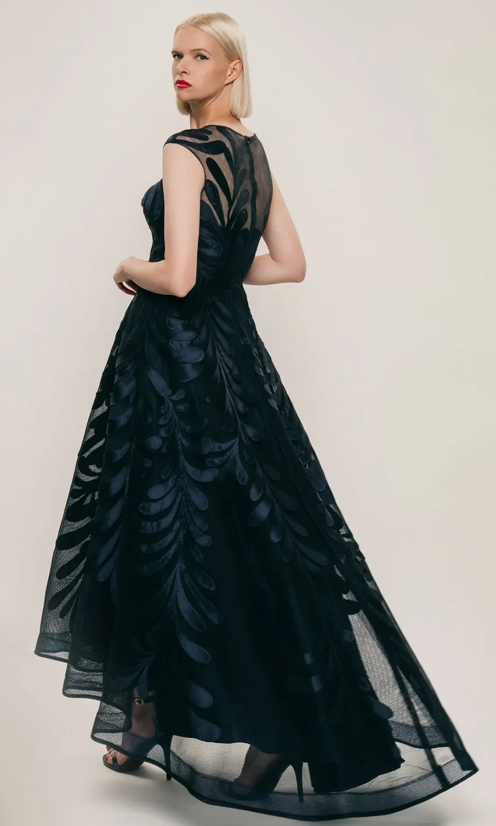 Park 108 M343 - Floral Embroidered High-Low A-Line Dress