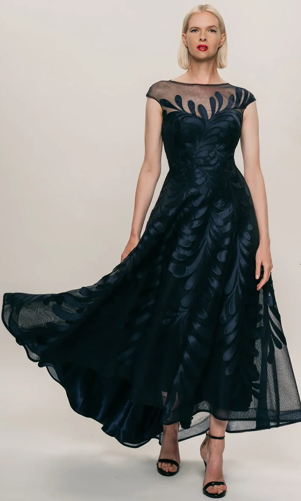 Park 108 M343 - Floral Embroidered High-Low A-Line Dress