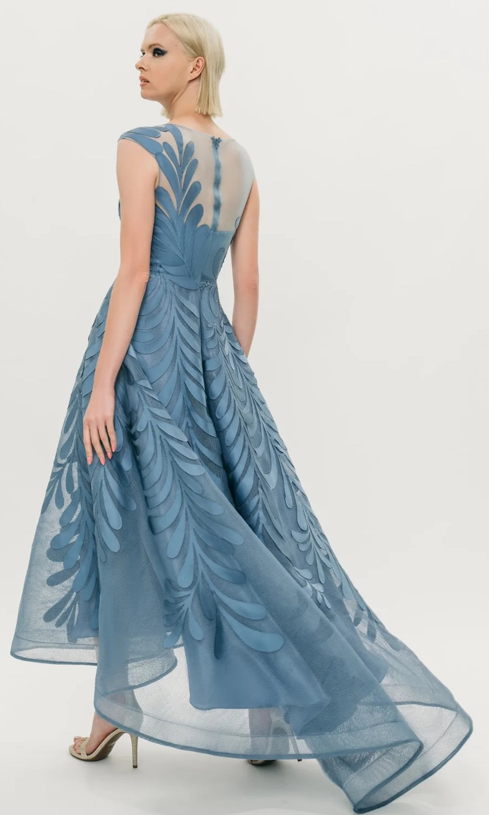 Park 108 M343 - Floral Embroidered High-Low A-Line Dress